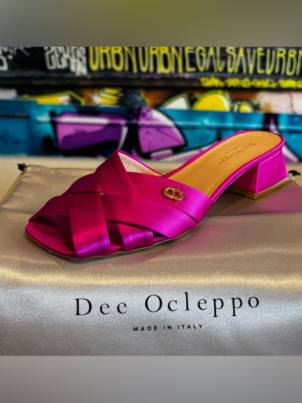 Dee Ocleppo Fushia Satin Criss~Cross Slide NWT